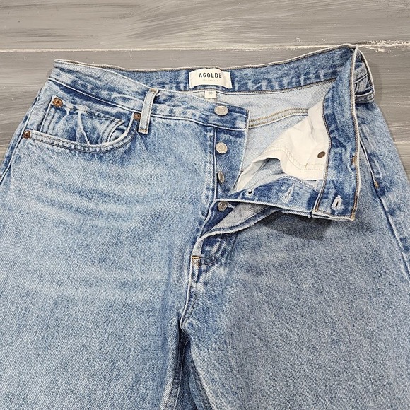 AGOLDE Riley Crop Jeans High Rise Straight Leg Distressed Raw Hem Size 30 - Picture 3 of 10